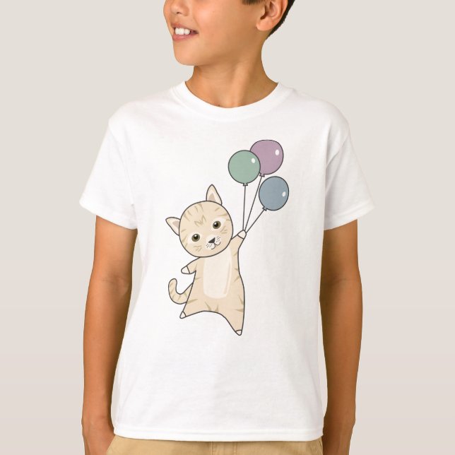 Cat Kitten Balloons Cute Animals Kids T-Shirt (Front)