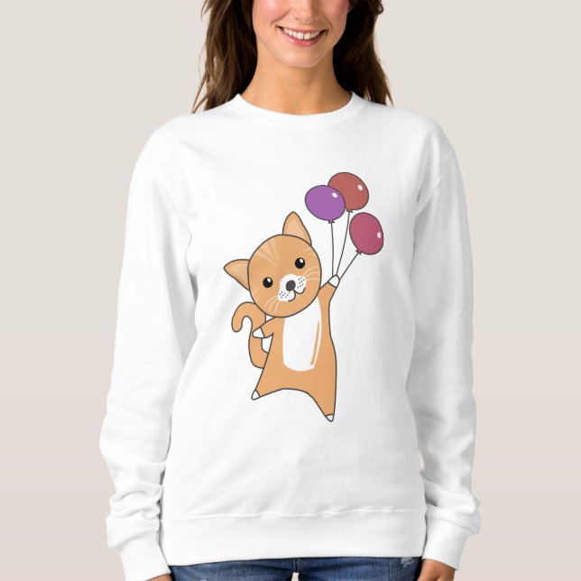 Cat Kitten Balloons Cute Animals Red Cats Sweatshirt (Front)