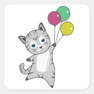 Cat Kitten Balloons Sweet Animals Tricolor Square Sticker