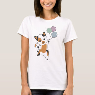 Cat Kitten Balloons Sweet Animals Tricolor T-Shirt
