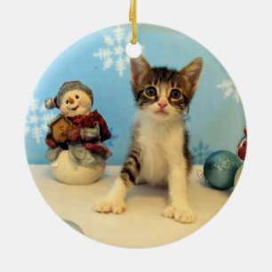 Cat, Kitten, Christmas, Rescue Ceramic Ornament