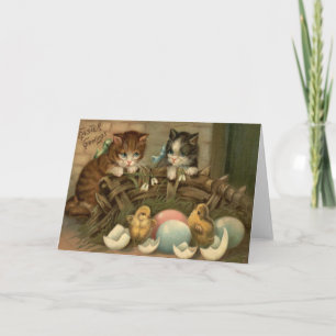 Cat Kitten Easter Coloured Painted Egg Chick Holiday Card
