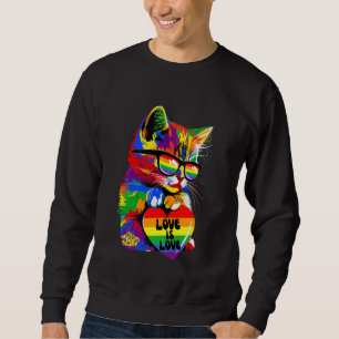 Cat Kitten Heart Rainbow Love Is Love LGBT Gay Les Sweatshirt