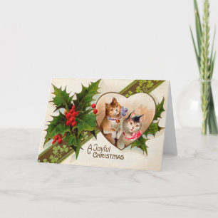 Cat Kitten Heart Shamrock Holly Holiday Card