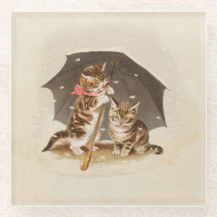 Cat Kitten kitty antique vintage pretty cute Glass Coaster