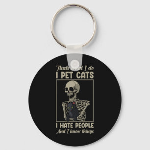 Cat Kitten Lover Grumpy Skull Kitty Pet Owner  Keychain