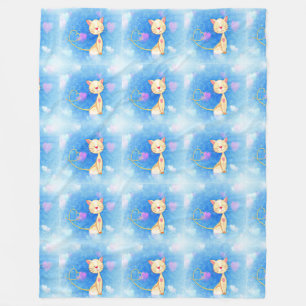 cat kitten meow pet purr cute hearts blue fleece blanket