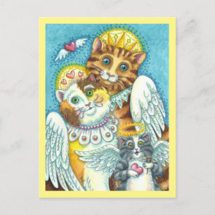 CAT, KITTEN & MOUSE ANGELS IN HEAVEN, HALO & WINGS POSTCARD