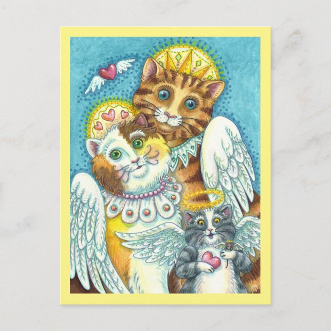 CAT, KITTEN & MOUSE ANGELS IN HEAVEN, HALO & WINGS POSTCARD (Front)