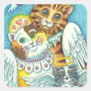 CAT, KITTEN & MOUSE ANGELS IN HEAVEN, HALO & WINGS SQUARE STICKER