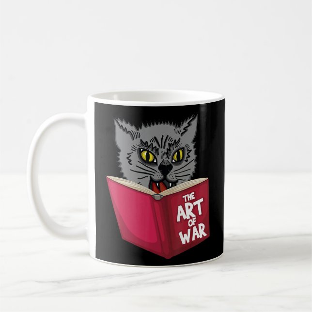 Cat Kitten Reading Book Art Of War Funny Animal Lo Coffee Mug (Left)