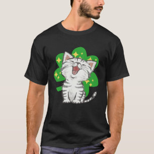 Cat Kitten Shamrock Lucky St Patricks Day T-Shirt