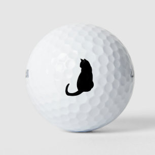 Cat Kitten Sitting Silhouette Outline Black Golf Balls