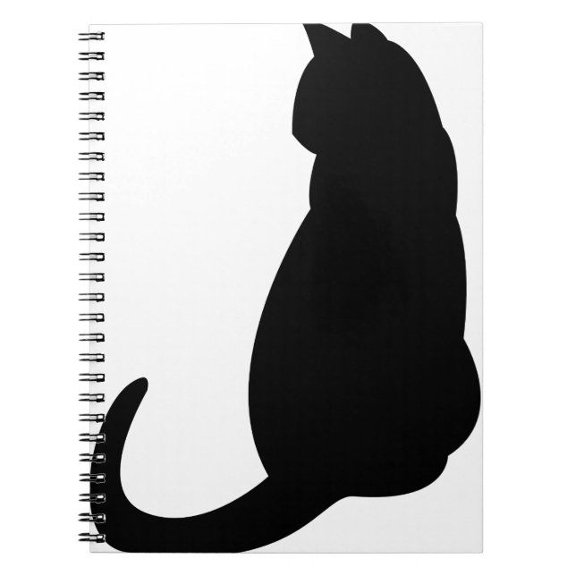 Cat Kitten Sitting Silhouette Outline Black Notebook (Front)