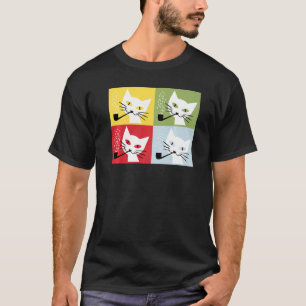 Cat Kitten Smoking Pipe Retro Vintage Art T-Shirt