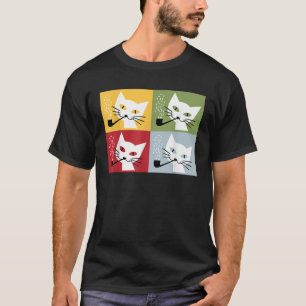 Cat Kitten Smoking Pipe Retro Vintage Art T Shirt