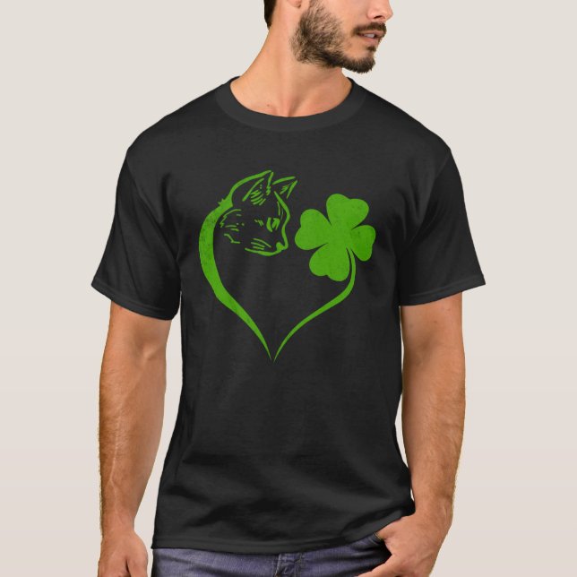 Cat  Kitten St Patricks Day Shamrock Irish  Heart T-Shirt (Front)