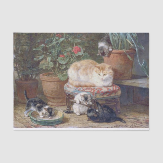 Cat & Kittens • Henriette Ronner-Knip (1821-1909) Tissue Paper (Front)