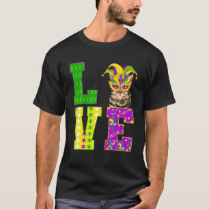 Cat Kitty Kitten I Love Mardi Gras Costume Mask T-Shirt