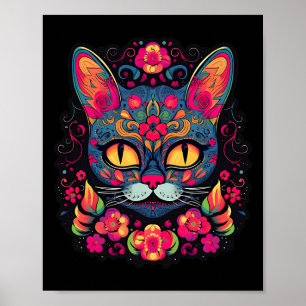 Cat Kitty Kitten Paws Sugar Skull Calavera Hallowe Poster