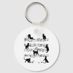Cat Kitty Playing Music Clef Piano Musician Art Keychain