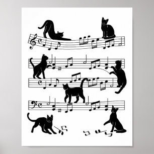Cat Kitty Playing Music Clef Piano Musician Art  Poster