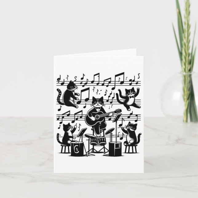 Cat Kitty Playing Music Note Clef Musician Art Cat Card (Front)