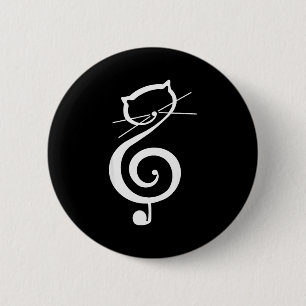 Cat Kitty Treble Music Clef Funny Cat Music Notes 2 Inch Round Button