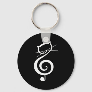 Cat Kitty Treble Music Clef Funny Cat Music Notes Keychain