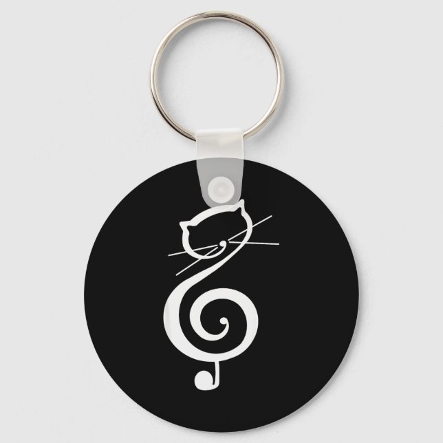 Cat Kitty Treble Music Clef Funny Cat Music Notes  Keychain (Front)