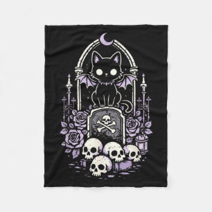 Cat Kitty Vamre Skull y Cute Kawaii Goth Purple Fleece Blanket