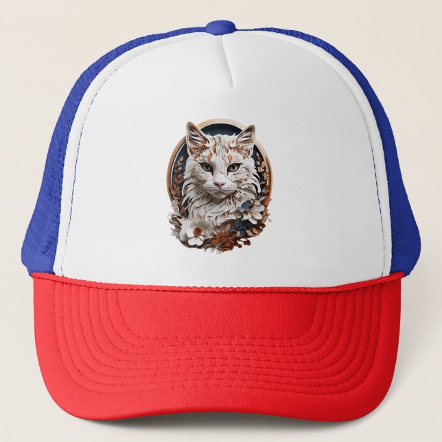 cat,kitty with flower trucker hat (Front)