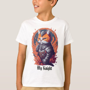 Cat Knight Warrior with Fire T-Shirt