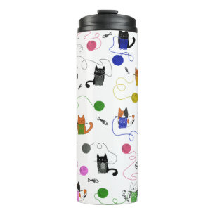 Cat Knitting Gift, Cat With Yarn, Cat Mom Gift Thermal Tumbler