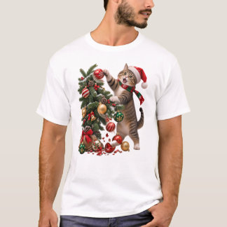 Cat Knocking Down Christmas Decorations T-Shirt