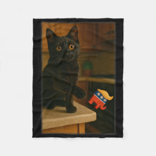 Cat Knocking Trump Off Counter Table Ledge Funny Fleece Blanket