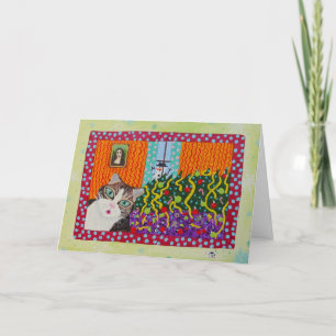 Cat Knocks Over Christmas Tree Folk Art Card