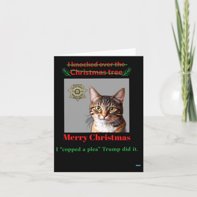 Cat Knocks Over The Christmas Tree  Card (Front)