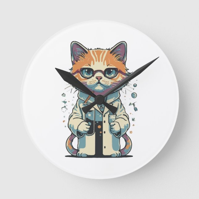 Cat Lab Focused Round Clock (Front)