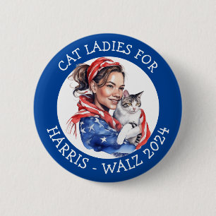 Cat Ladies for Harris and Walz Political Humour 2 Inch Round Button