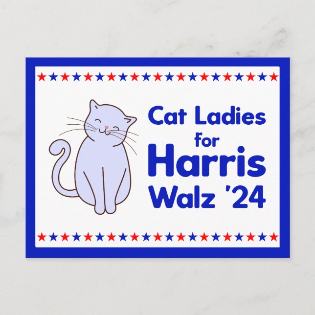 Cat Ladies for Harris Walz 2024 Election Postcard (Front)