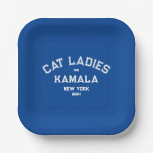 Cat Ladies For Kamala 2024 Custom State Blue Party Paper Plate