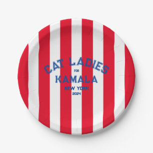 Cat Ladies For Kamala 2024 Custom State Red Stripe Paper Plate