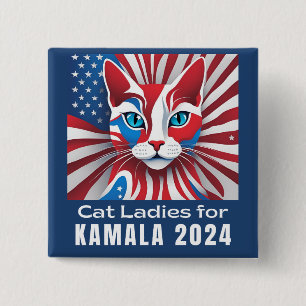 Cat Ladies for Kamala 2024 Democrat 2 Inch Square Button