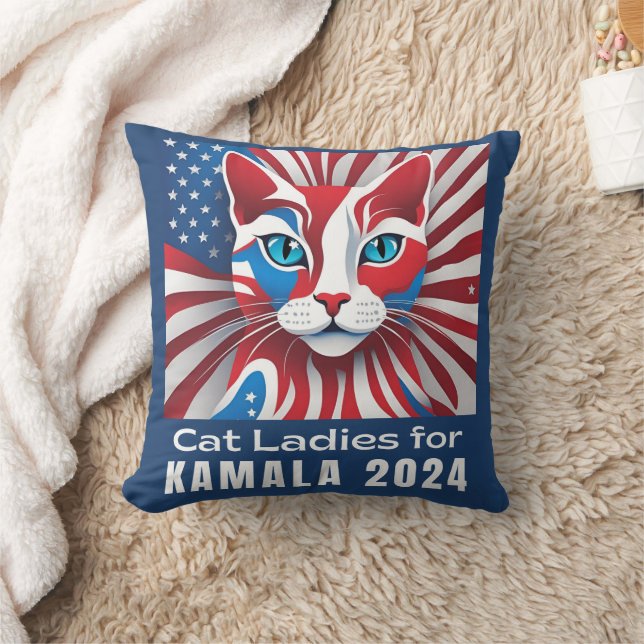 Cat Ladies for Kamala 2024 Democrat Throw Pillow (Blanket)
