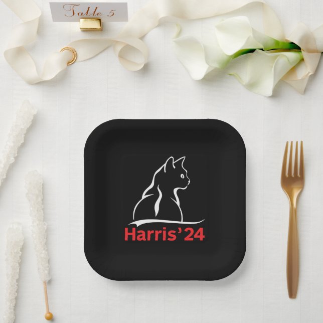 Cat Ladies for Kamala Cat 2024 President Kamala  Paper Plate (Wedding)
