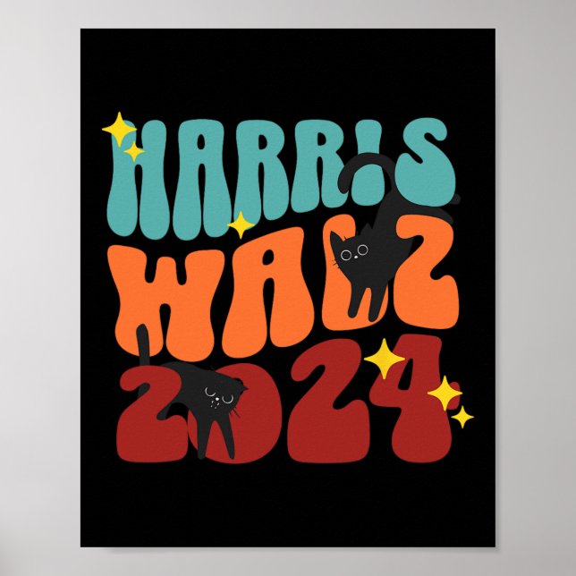 Cat Ladies For Kamala Funny Cat 2024 President Kam Poster (Front)