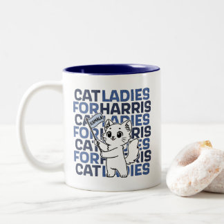 Cat Ladies For Kamala Harris for President 2024 Two-Tone Coffee Mug