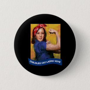Cat Ladies Vote Kamala 2024 Rosie The Riveter 2 Inch Round Button