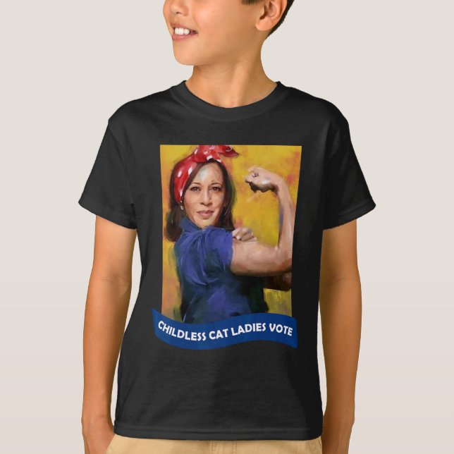 Cat Ladies Vote Kamala 2024 Rosie The Riveter  T-Shirt (Front)